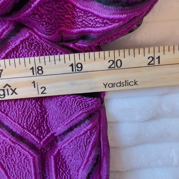 #A247 NANCY COCKTAIL CHIC PURPLE GEOMETRIC RUNWAY INSPIRED PUFF SLEEVE TOP NWT L - Picture 7 of 8